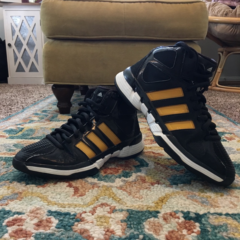 Adidas Unisex Black Hightops w/ Bumblebee Stripes